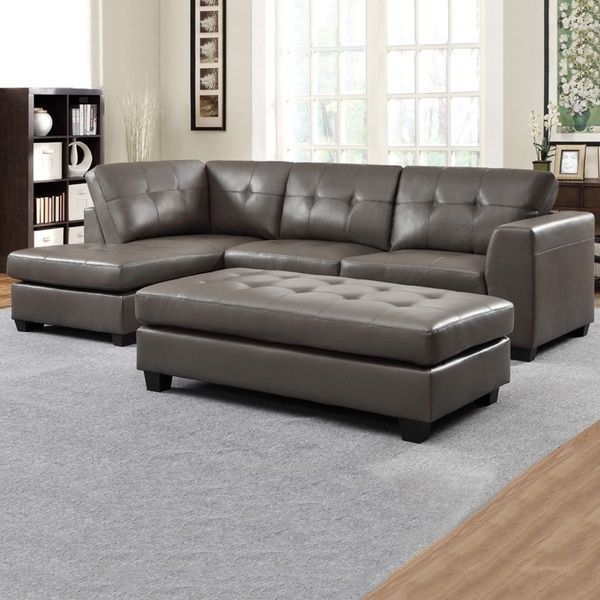 Most Popular Carmine Grey Bonded Leather Sectional With Chaise And Optional In Leather Sectionals With Chaise And Ottoman 