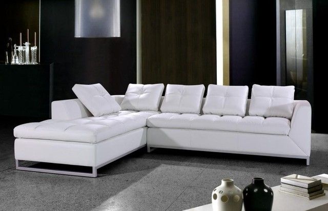 Most Recent White Leather Sectional Sofa With Chrome Legs – Modern – Living Throughout White Sectional Sofas (View 6 of 10)