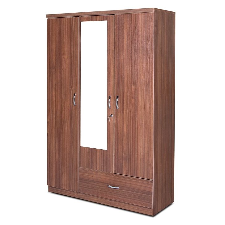 Most Recently Released 3 Doors Wardrobes With Mirror Regarding Buy Ultima Three Door Wardrobe With Mirror In Walnut Colour Online (View 12 of 15)
