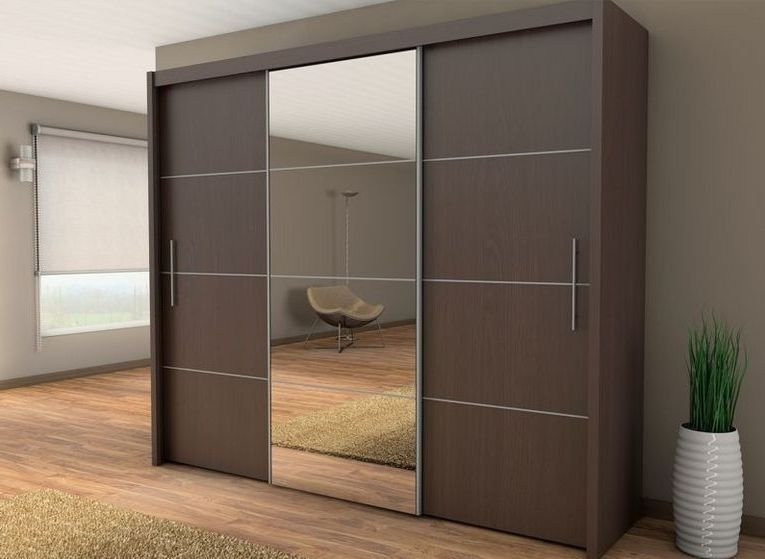 Most Recently Released Sliding Three Door Wardrobe With Center Glass Id565 – Three Door With Three Door Mirrored Wardrobes (View 6 of 15)