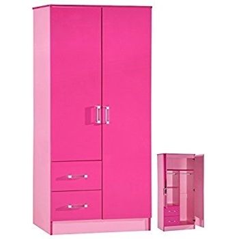 Newest Childrens Pink Wardrobes Inside Miami Pink And White Childrens 2 Door Wardrobe: Amazon.co (View 3 of 15)