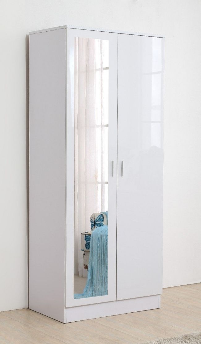 Newest Ossotto Mirrored High Gloss White On White Wardrobe In White Gloss Wardrobes (View 5 of 15)