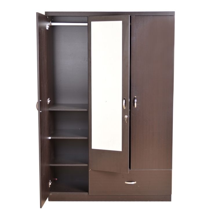 Newest Three Door Wardrobes With Mirror Within Buy Utsav Three Door Wardrobe With Mirror In Wenge Finish Online (View 1 of 15)