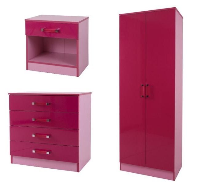 Pink High Gloss Wardrobes Inside Most Up To Date Gfw Ottawa 2 Tones High Gloss Wardrobe Chest And Bedside In Pink (View 2 of 15)