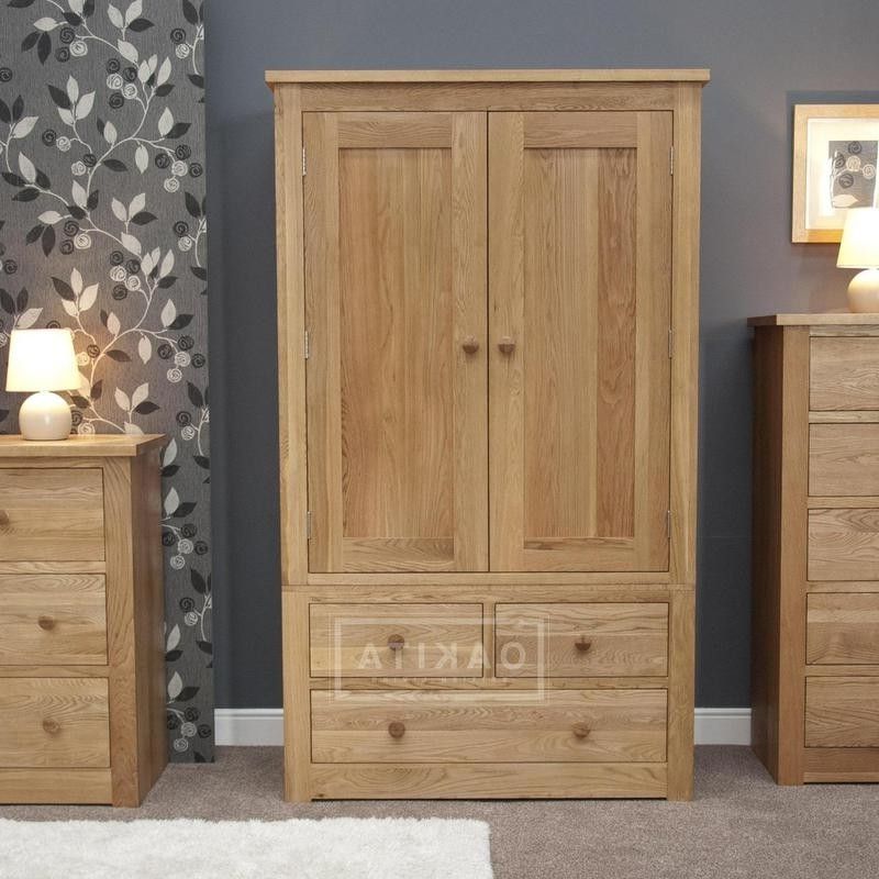 Prague Solid Oak Double Wardrobe With 3 Drawers – Oak Wardrobes With Recent Oak Wardrobes (View 1 of 15)