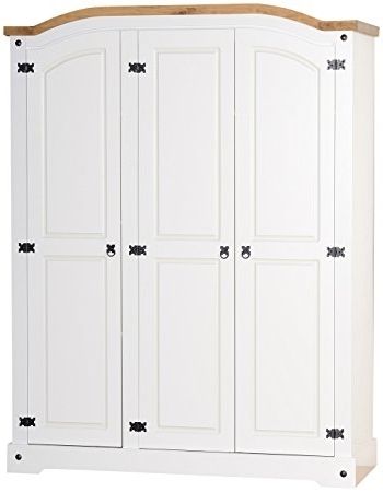 Preferred Seconique Corona 3 Door Wardrobe – White/distressed Waxed Pine Intended For Corona Wardrobes With 3 Doors (View 10 of 15)
