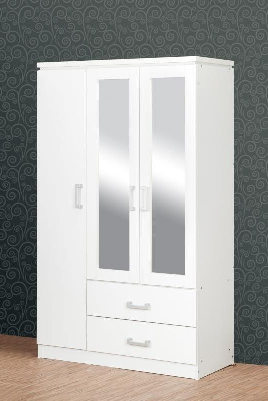 Preferred White 3 Door Wardrobes With Mirror Regarding Charles 3 Door Mirrored Wardrobe – White Bedroom Furniture (View 14 of 15)