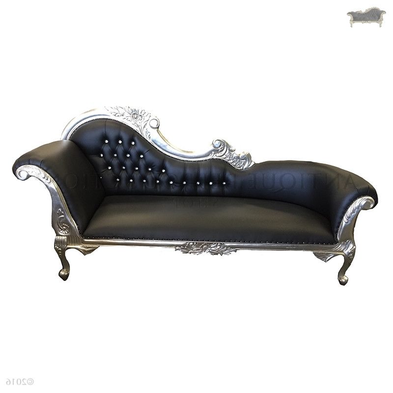 Recent Black Leather Chaises Inside Chaise Lounge French Provinical  Antique Silver With Black Leather (View 14 of 15)