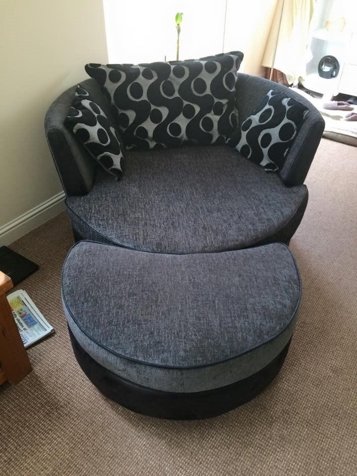 Recent Double Sofa Bed And Large Round Swivel Cuddle Chair And Puffee Inside Spinning Sofa Chairs (View 6 of 10)