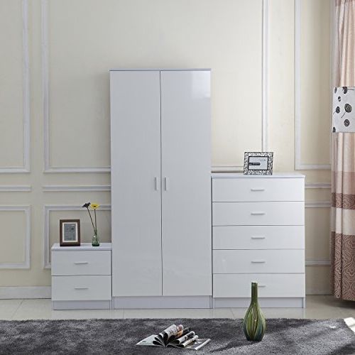 Recent Homcom High Gloss 3 Piece Trio Bedroom Furniture Set Wardrobe + Throughout Cheap White Wardrobes Sets (View 1 of 15)