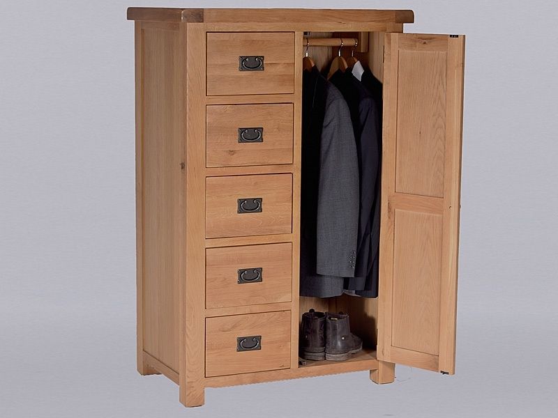 Rustique Country Oak Wardrobe, Short Combo With Door And 5 Drawers Intended For Most Up To Date Wardrobes And Drawers Combo (View 1 of 15)