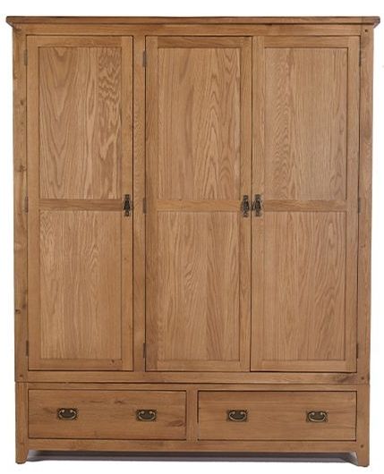 Savannah Oak Triple Door Wardrobe With Two Drawers Within Favorite Triple Door Wardrobes (View 8 of 15)