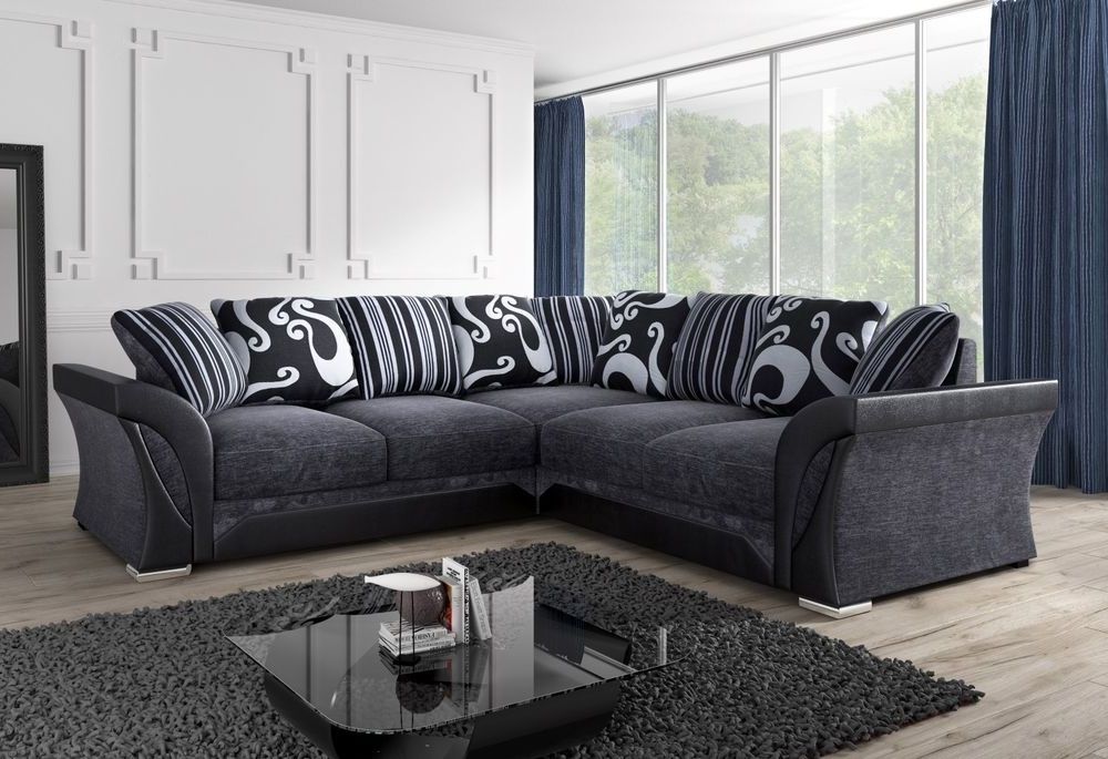 Sectional Sofas At Ebay In Favorite New Large Shannon Sofa Corner 5 Or 4 Seater Grey Black Fabric (View 8 of 10)