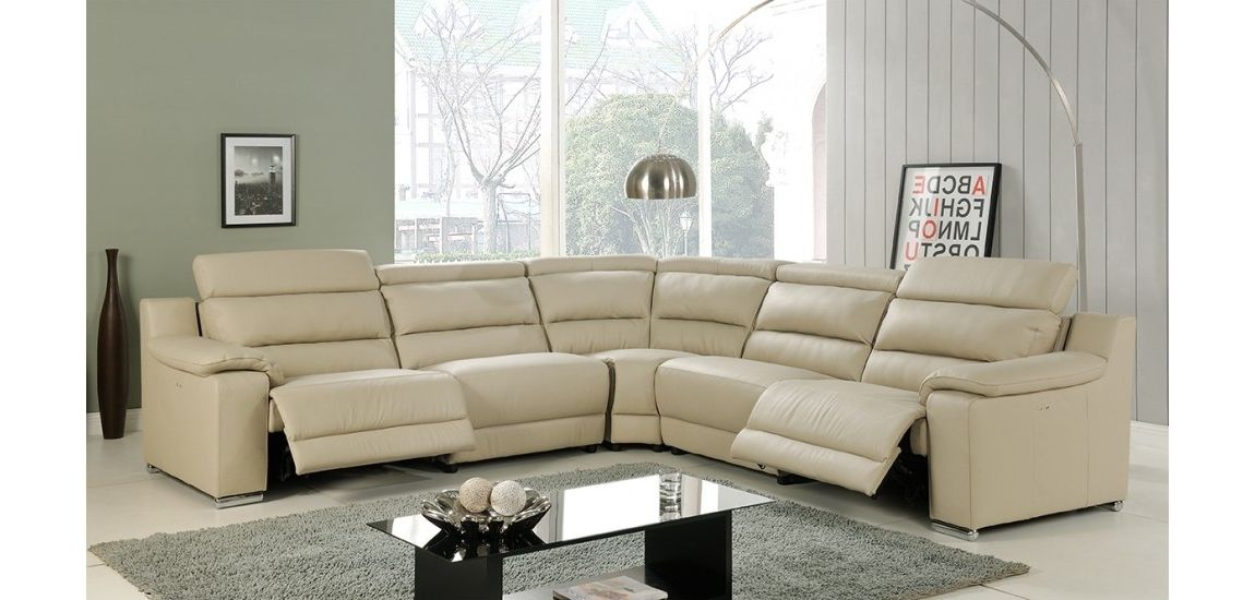 Sectional Sofas With Power Recliners With Most Current Elda Power Reclining Sectional Sofa In Beige Leather (View 1 of 10)