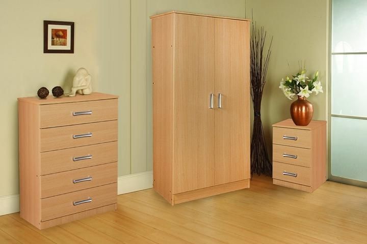 Stylish Oak Trio Set Wardrobe Chest Of Drawers And Bedside Three Within Well Known Cheap Wardrobes And Chest Of Drawers (View 1 of 15)