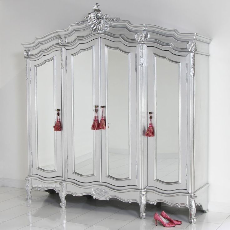 Unique Silver Armoire Wardrobe Tiffany Silver French Mirrored With Regard To Widely Used Silver French Wardrobes (View 6 of 15)