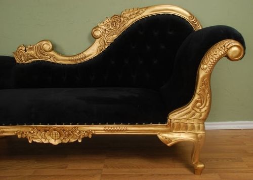 Victorian Chaise Lounge – Gold Finish With Black Velour (View 12 of 15)