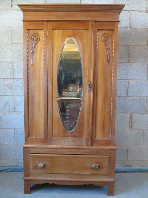 Victorian Wardrobes Pertaining To Newest Victorian / Edwardian Satin Walnut Art Nouveau Oval Mirror (View 12 of 15)