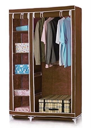 Vinsani Double Canvas Foldable Clothes Wardrobe Closets Cupboard Within Favorite Double Black Covered Tidy Rail Wardrobes (View 6 of 15)