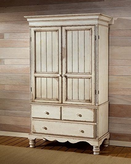 Well Liked Amazon: Wilshire Traditional Armoire W Drawers & Antique White With White Vintage Wardrobes (View 4 of 15)