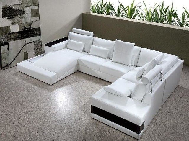 White Sectional Sofas In 2017 White Bonded Leather Sectional Sofa With Built In Lights – Modern (View 8 of 10)