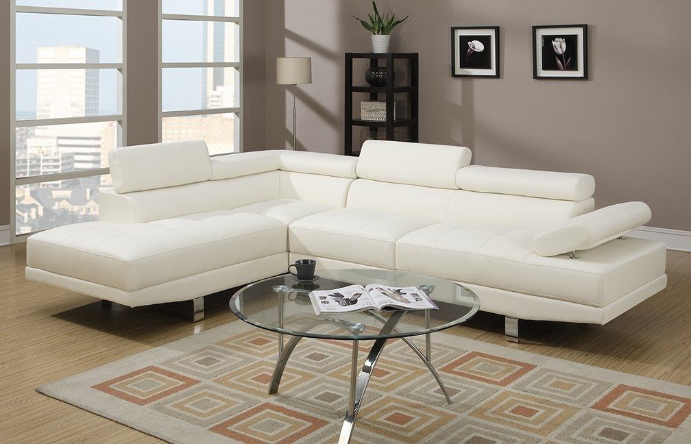 White Sectional Sofas Intended For Newest Amazon: Poundex 2 Pieces Faux Leather Sectional Right Chaise (View 4 of 10)
