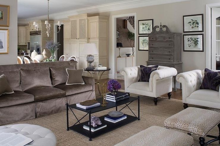 Widely Used Accent Sofa Chairs Pertaining To Brown Sofa With White Accent Chairs – Transitional – Living Room (Photo 2 of 10)