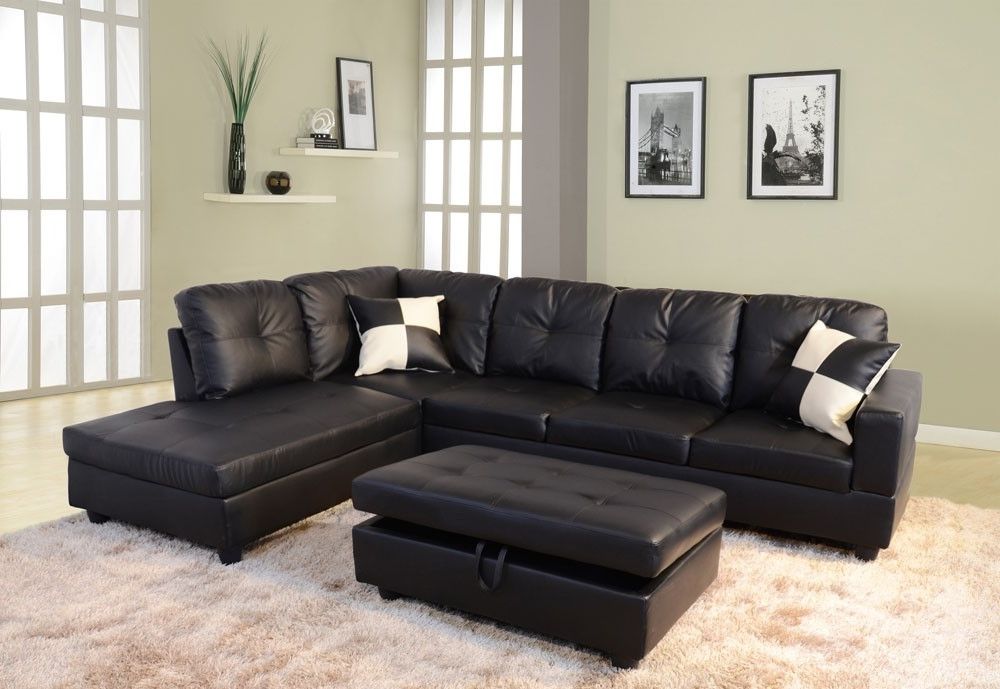 Widely Used Faux Leather Sectional Sofas Throughout Low Profile Black Faux Leather Sectional Sofa W/ Right Arm Chaise (View 1 of 10)