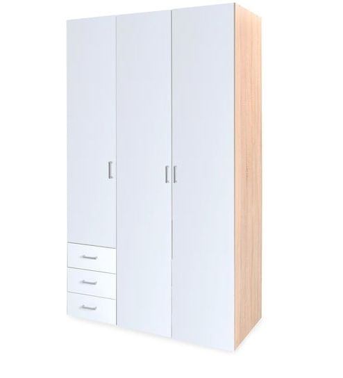 Widely Used White Three Door Wardrobes With Regard To Buy Masters High Gloss Three Door Wardrobe In Oak And White Finish (View 6 of 15)