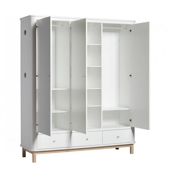 Wood Wardrobe 3 Doors – White/oak – Oliver Furniture Inside Recent 3 Door White Wardrobes (View 7 of 15)