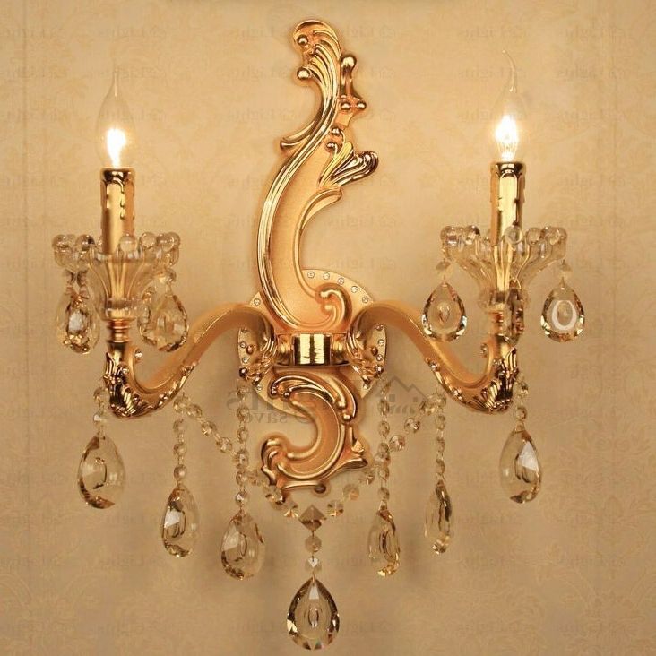 2017 Wall Mounted Candle Chandeliers With Designer Golden Wall Mounted Candle Sconces With Crystal (Photo 5 of 10)