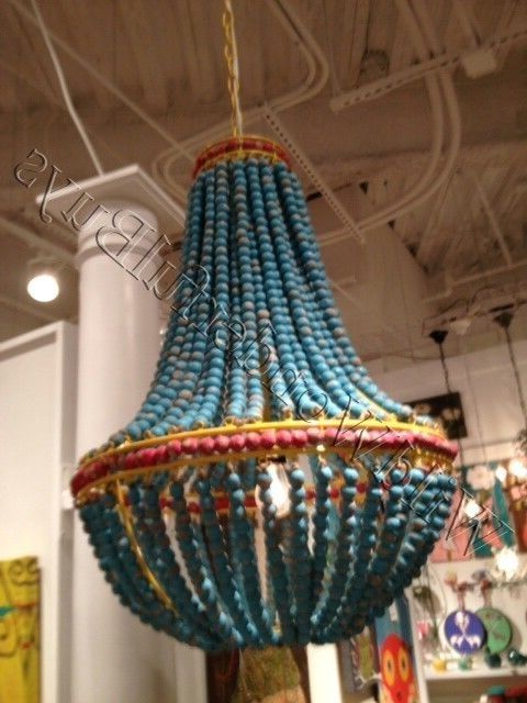 Ainsley Turquoise Wood Beads Chandelier Beaded Dining Light Aqua Intended For Most Recently Released Turquoise Wood Bead Chandeliers (View 2 of 10)