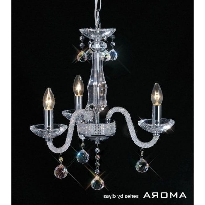 Best And Newest 3 Light Crystal Chandeliers With Regard To Diyas Amora 3 Light Crystal Chandelier In Polished Chrome Finish (Photo 3 of 10)