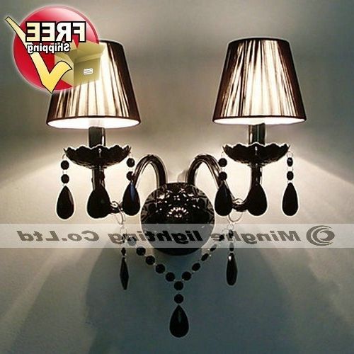 Black Chandelier Wall Lights Throughout Well Liked Free Shipping Black Crystal Wall Light With 2 Lights In Fabric Shade (Photo 8 of 10)