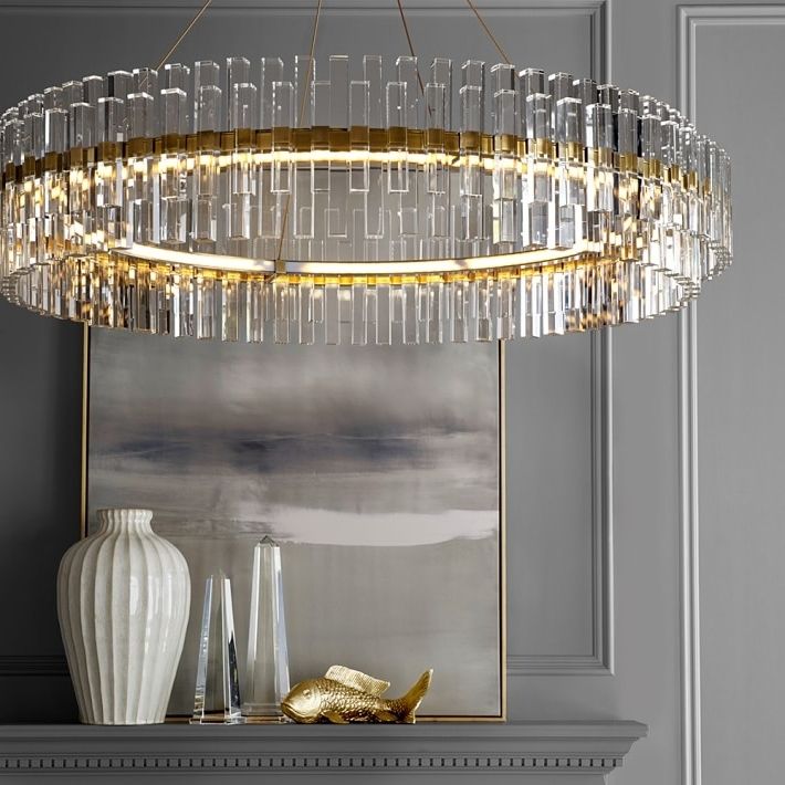 Brass And Crystal Chandeliers With Famous Phoebe 48" Round Crystal Chandelier, Antique Brass (View 7 of 10)