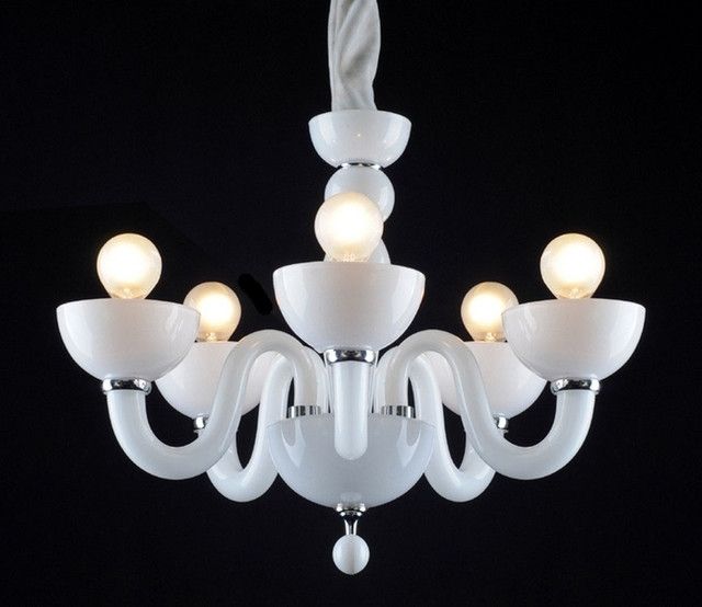Chandelier: Inspiring White Modern Chandelier White And Crystal With Widely Used White Contemporary Chandelier (View 6 of 10)