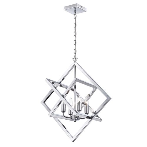 Chrome Chandeliers Throughout Most Up To Date Lite Source Isidro Chrome Four Light Chandelier In Geometric Design (Photo 1 of 10)