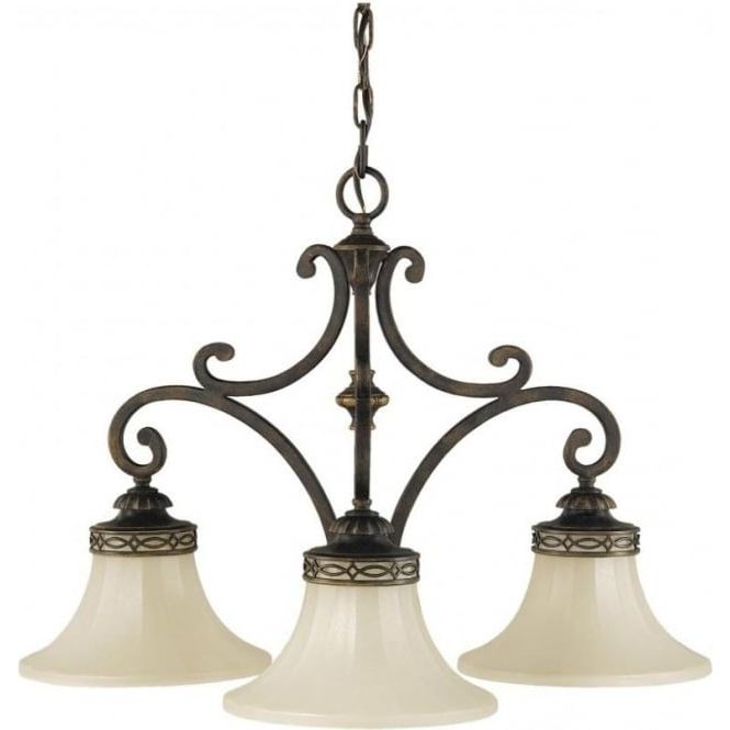 Decorative 3 Arm Edwardian Chandelier In Walnut Finish, Scavo Shades For Most Current Edwardian Chandelier (View 1 of 10)