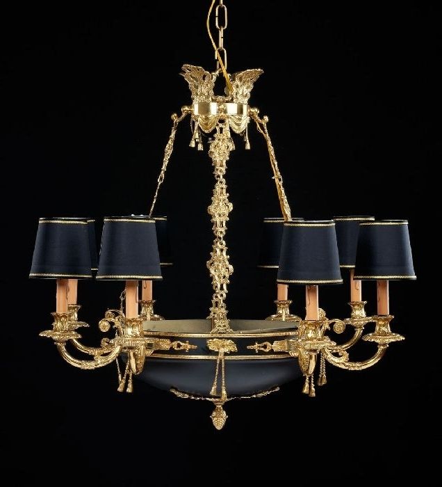 Famous Check Out This 8 Light French Gold Chandelier With Black Shades Intended For French Gold Chandelier (View 2 of 10)