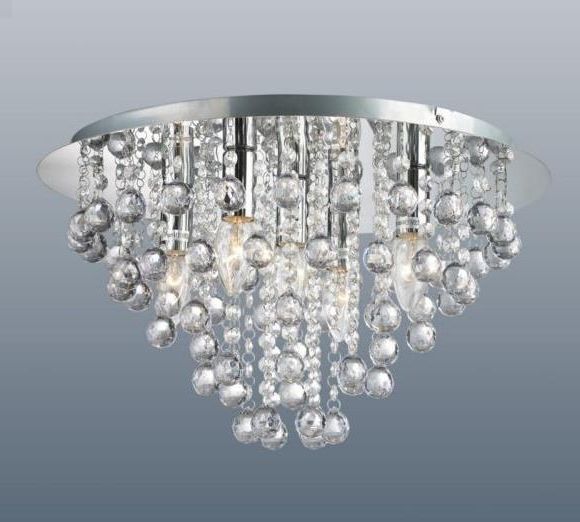 Famous Light Fitting Chandeliers For Round 5 Light Chrome Ceiling Lights Flush Fitting Crystal Droplet (Photo 1 of 10)