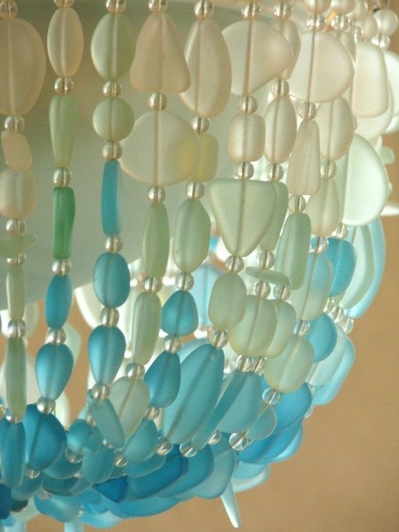 Fashionable Chandelier Or Pendant Light From Aqua Sea Glass (Photo 9 of 10)