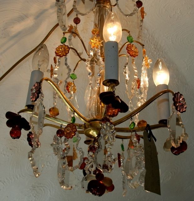 Fashionable Sold* French Coloured Glass & Fruit Chandelier Intended For Coloured Glass Chandelier (View 3 of 10)