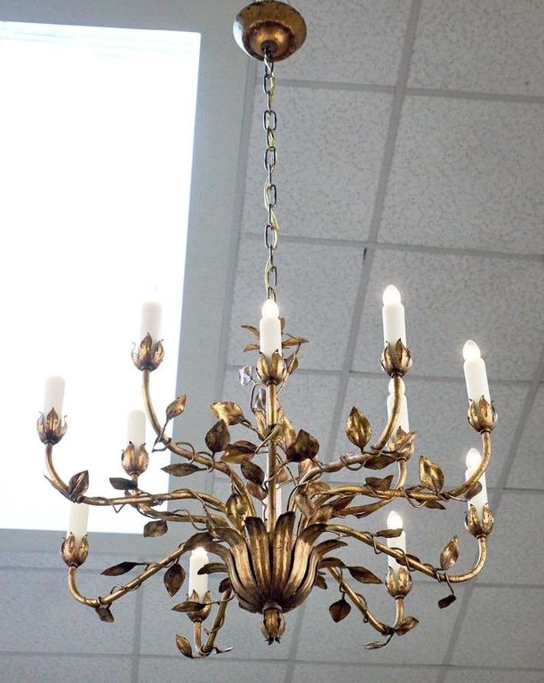 French Gold Chandelier Regarding Latest French Gold Leaf Tole Chandelier For Sale At 1stdibs (Photo 8 of 10)