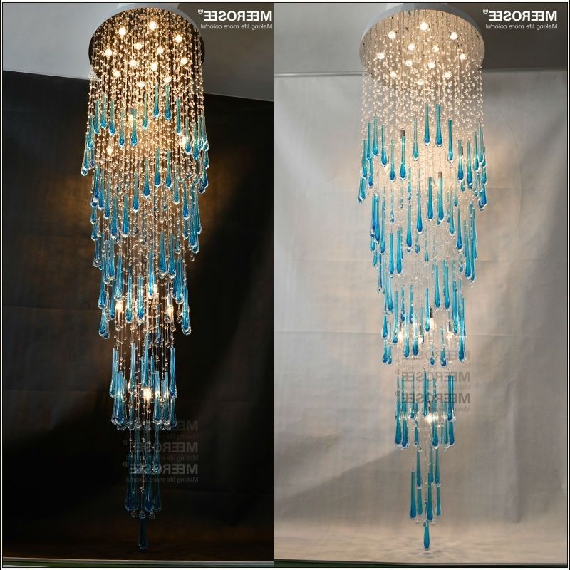 Long Chandelier Lighting For Well Known Royal Blue Crystal Chandelier Light Fixture Long Large Crystal Lamp (View 6 of 10)