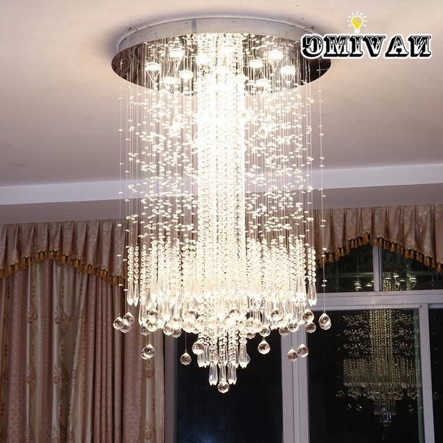Long Chandelier Lights Intended For Most Recent Modern Minimalist Led Vanity Long Stair Crystal Chandelier Light (View 7 of 10)