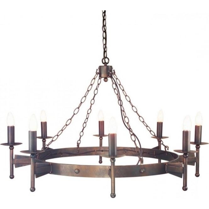 Medieval Wrought Iron Hoop Chandelier, 8 Lights, Old Bronze Finish Intended For Well Known Iron Chandelier (Photo 8 of 10)