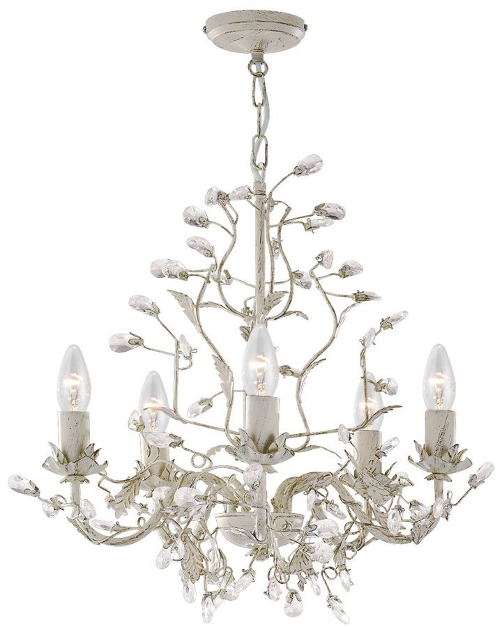 Most Popular Cream Chandelier Within Almandite Cream / Gold 5 Light Chandelier With Crystal 2495 5cr (View 1 of 10)