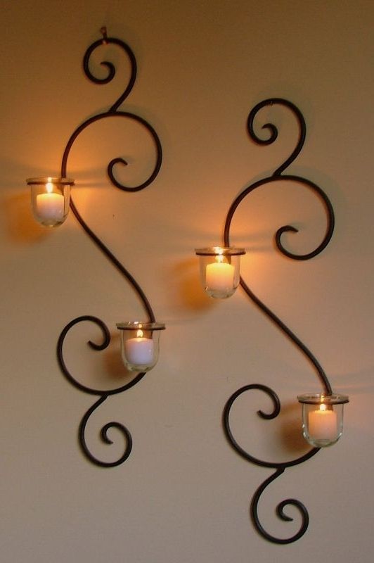Most Popular Wall Mounted Long Holder Using Wrought Iron Candle Holders As Pertaining To Wall Mounted Candle Chandeliers (View 10 of 10)