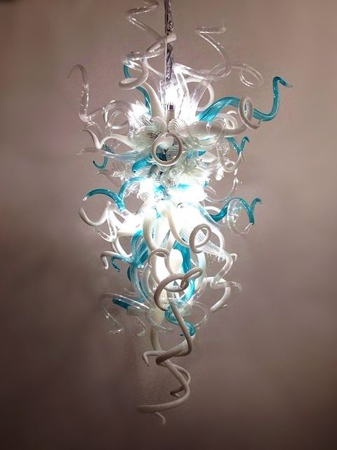 New Design Turquoise Blue And White Led Hand Blown Glass Chandelier Throughout Latest Turquoise Blown Glass Chandeliers (Photo 7 of 10)