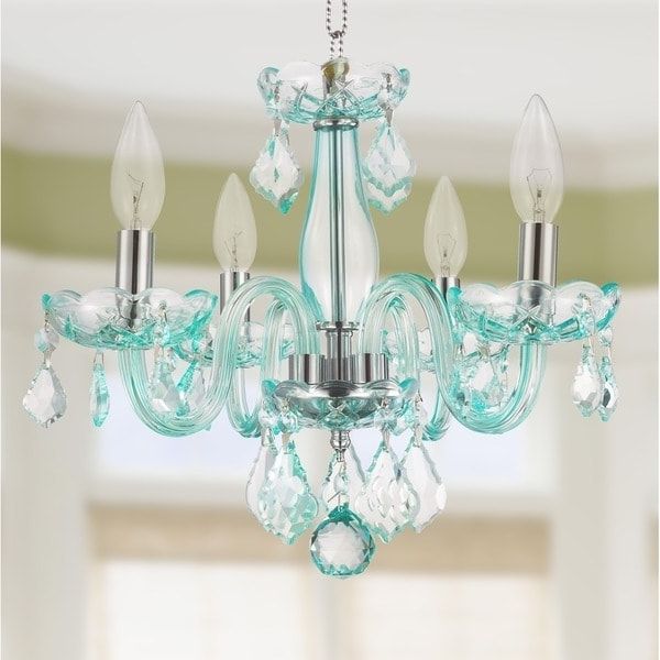 Newest Glamorous 4 Light Full Lead Turquoise Blue Crystal Chandelier For Turquoise Crystal Chandelier Lights (View 6 of 10)
